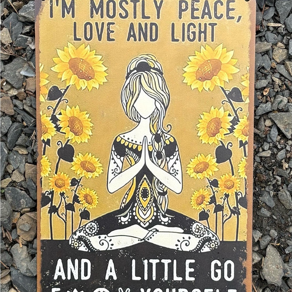 Source Unknown Sunflower Meditation Wall Art - Yellow and Black Metal Sign